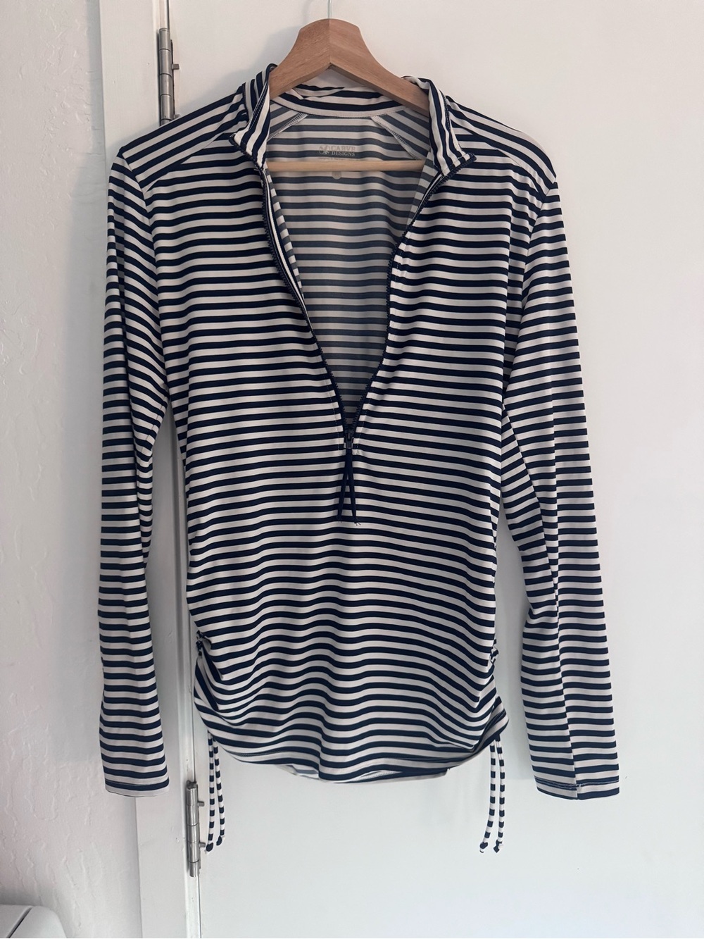 Carve Designs Navy & White Striped Quarter-Zip Rash guard